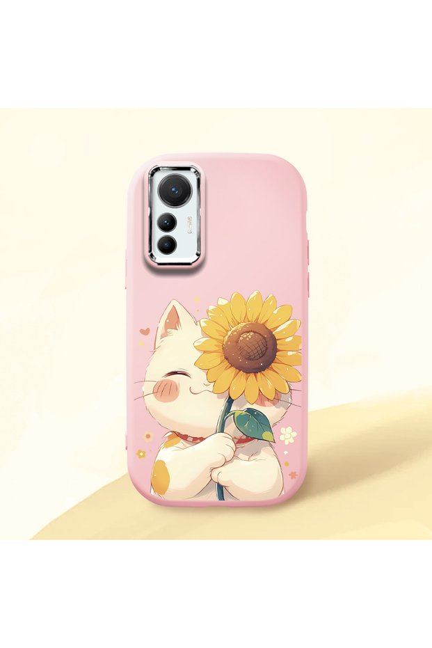 Mi 12 Lite Compatible Case Camera Protector Pink Silicone Couple Phone Case Cat Pattern