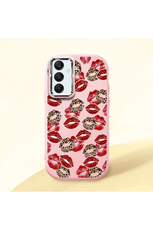 Samsung Galaxy A25 Compatible Case Camera Protector Pink Silicone Couple Phone Case with Kiss Pattern