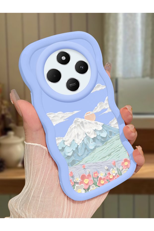 Redmi 14C Compatible Case Camera Protector Blue Silicone Couple Phone Case Landscape Pattern