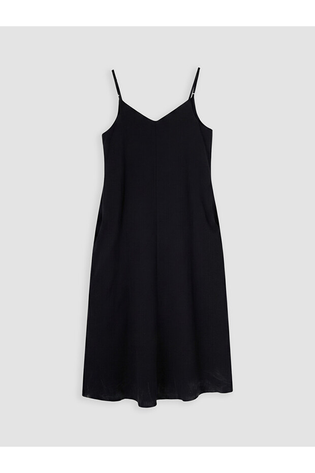 Black V-Neck Muslin Dress with Rope Straps