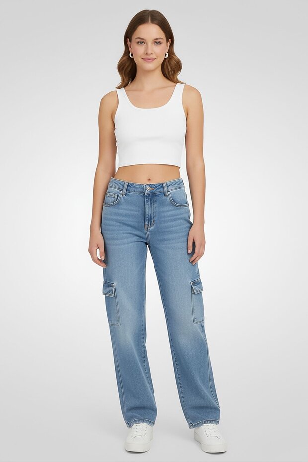 Women Regular Fit Non Stretchable Solid Cargo jeans, Blue
