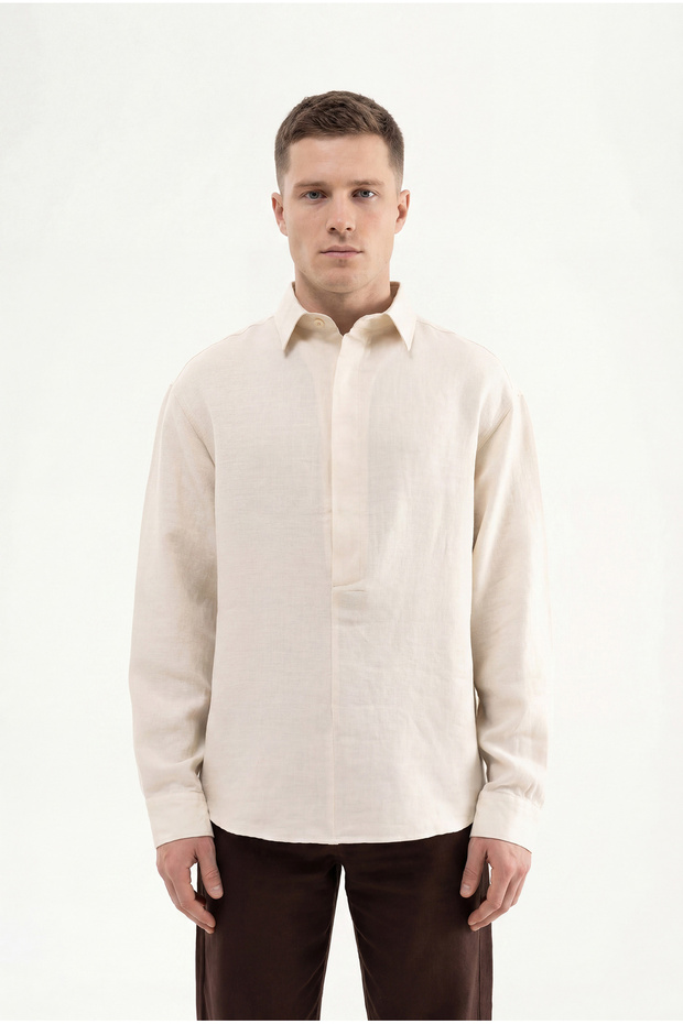Men's Basic Linen Shirt Beige
