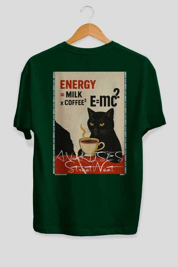 For the Love of Cats 126 Cat Printed Green Oversize T-Shirt 100% Cotton Unisex Cat Lover Premium Design