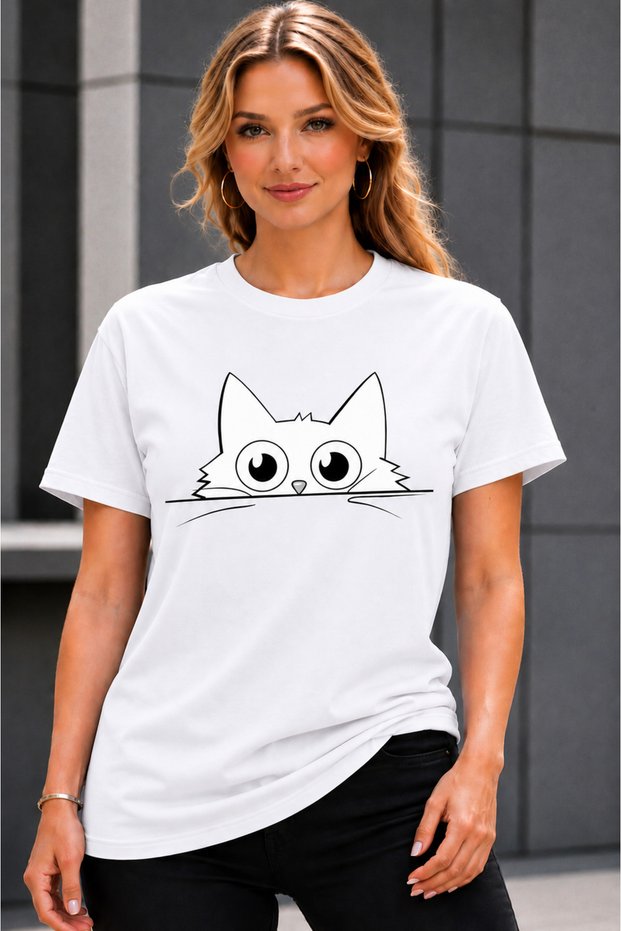 Unisex Oversize T-Shirt Colorful Cats Printed 100% Cotton T-Shirt Comfortable Fit