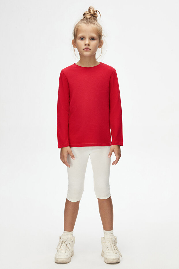 Light Red Unisex Kids Seasonal Crew Neck Long Sleeve Basic T-Shirt