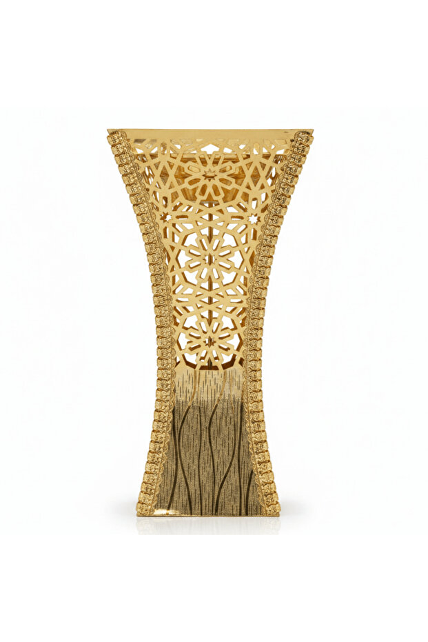 Gold Metal Incense Burner | Ornate Arabic Lattice Design | 27×13 cm