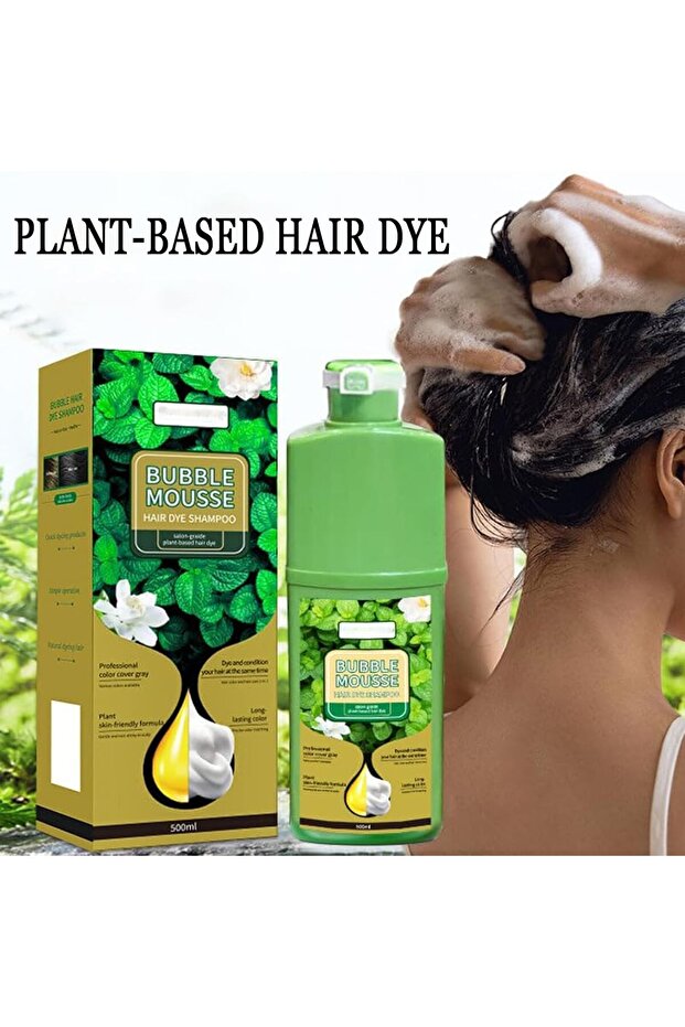 Bubble Mousse Hair Dye Dark Brown Shampoo Plant-based Formula 500ml