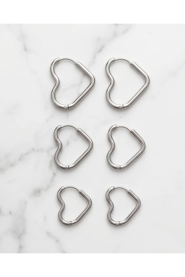 Lovina 3 Pairs 3 Sizes Heart Steel Earring Set