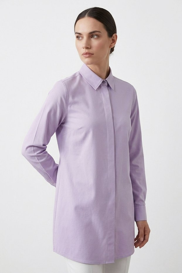Elora Comfortable Fit Hidden Button Terikoton Boyfriend Women's Shirt & Hijab Shirt - Lilac