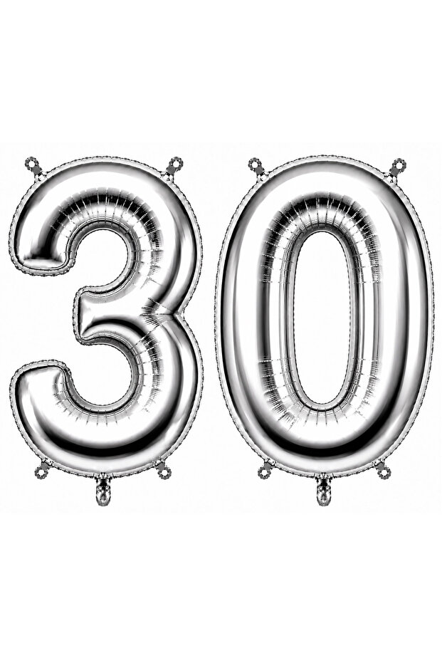 30 بالون فويلو على شكل أرقام لون فضي (76 سم)