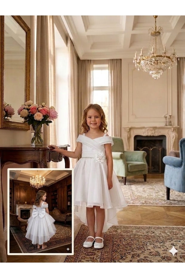 Girl's Special Occasion Dress with Bow on the Back and Tail