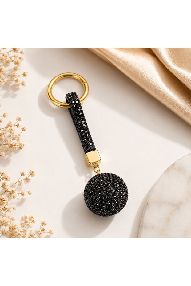 Black Stone Gold Color Keychain Bag Ornament Women's Accessory Gift