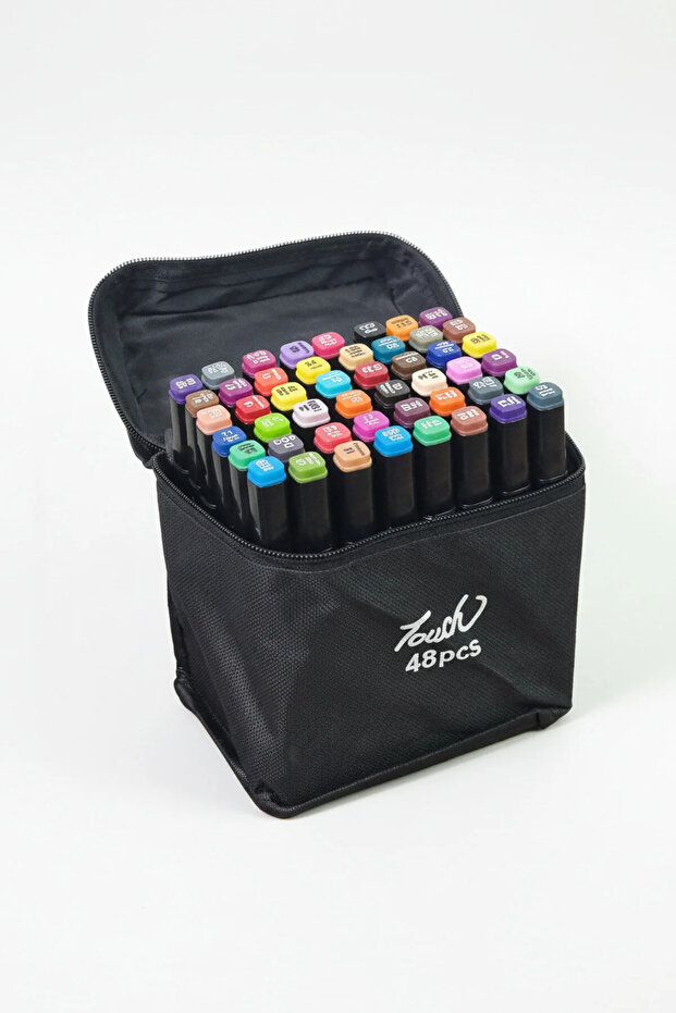 Professional Felt-Tip Marker Pen Set for Drawing and Painting 48 Li- Thick and Thin Dual-Tip 48 Pens ---With Stand--