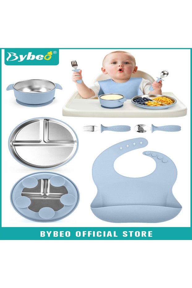 5 PCS Baby Feeding Set,Stainless Steel Suction Plates and Bowls with Silicone Fork and Spoon Utensils,Infant Feeding Supplies,Baby Led Weaning Set for Newborns,Toddlers