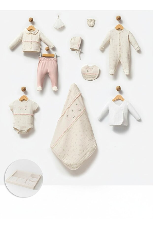 100% Cotton 10-Piece Newborn Baby Set with Blanket