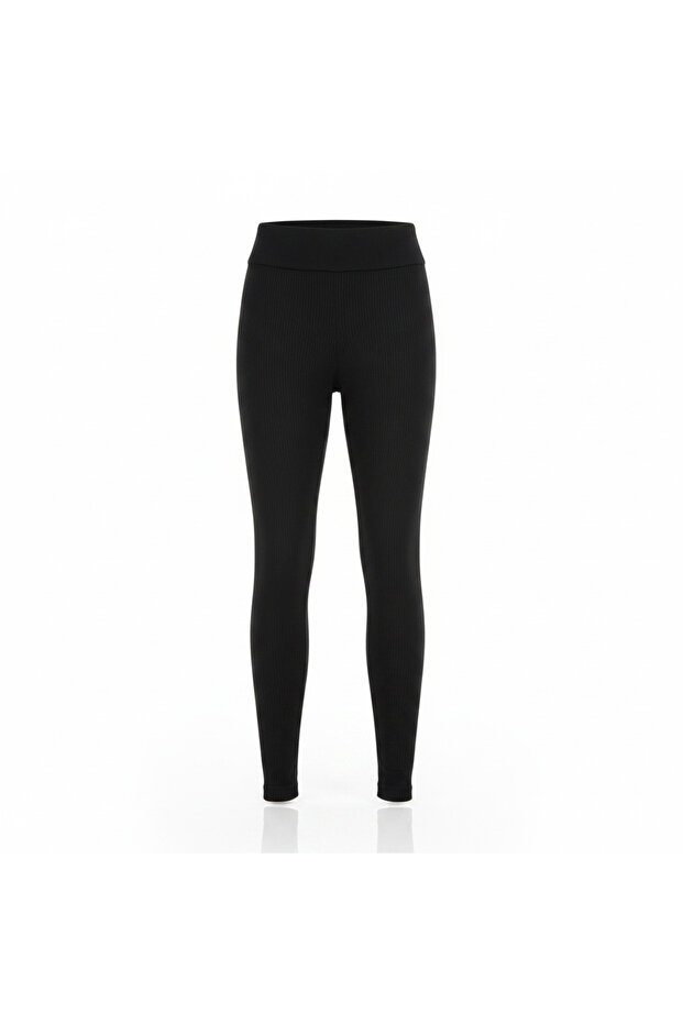 Women's Black Ribbed High-Waisted Leggings