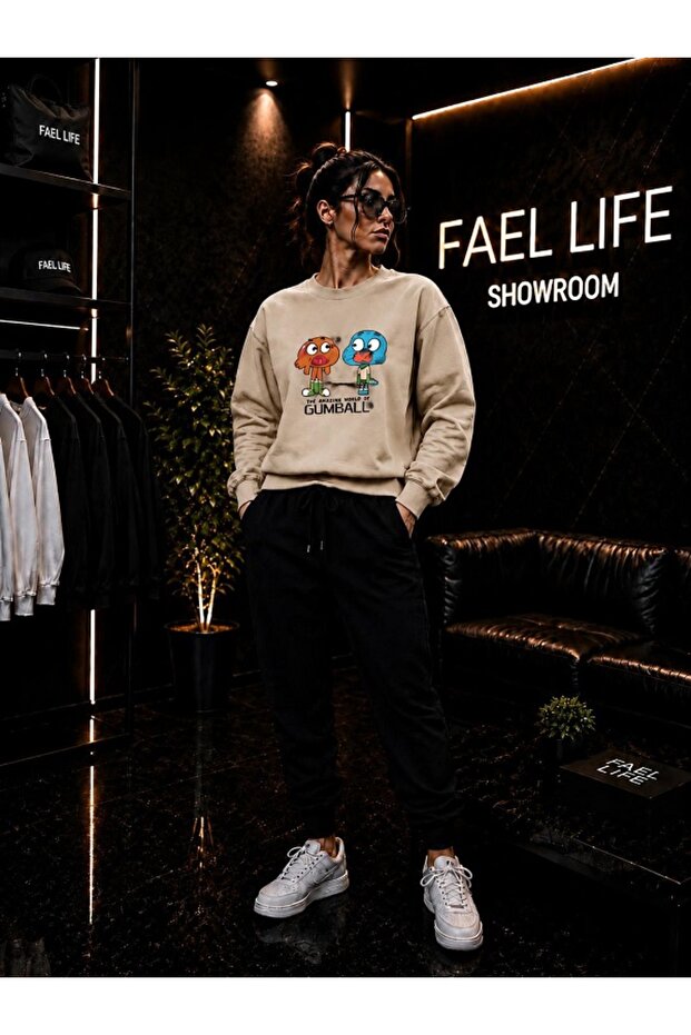 Unisex Wide Cut Zero Neck and Sweatpants Gumball Printed Set