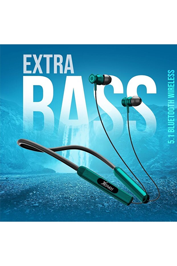 XT in-Ear Bluetooth 5.1 Neckband with Up to 18 Hours Playtime with Mic, Magnetic Earbuds, Voice Assistant, Dual Pairing and IPX6 Rated, (Green).