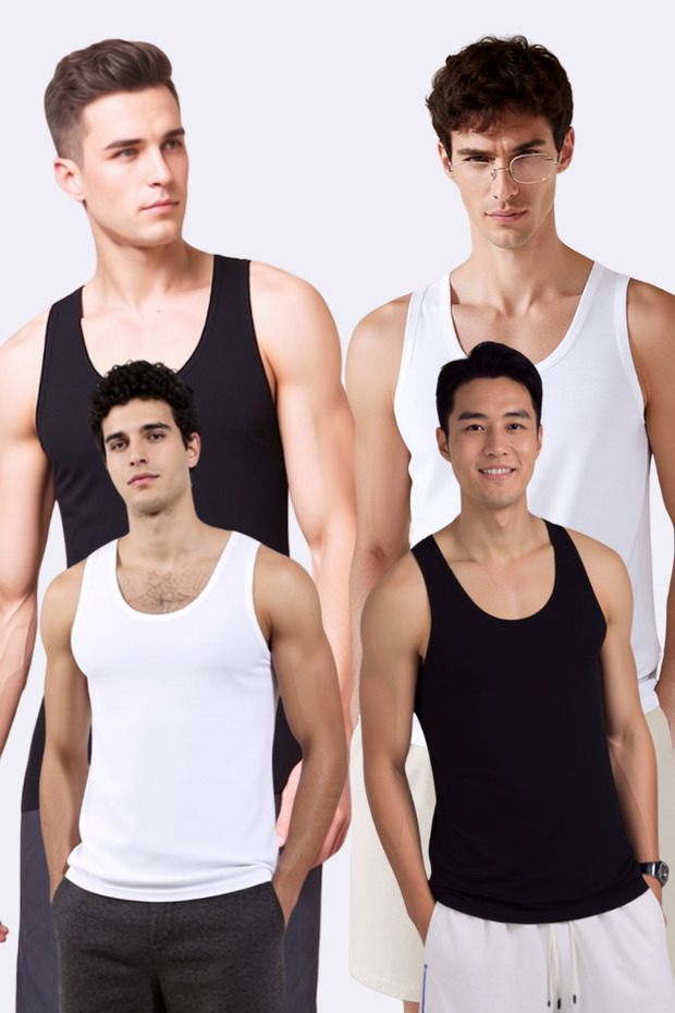 Men's 4-Piece Cotton & Modal Daily Standard Size Undershirts - Soft & Breathable Fabric