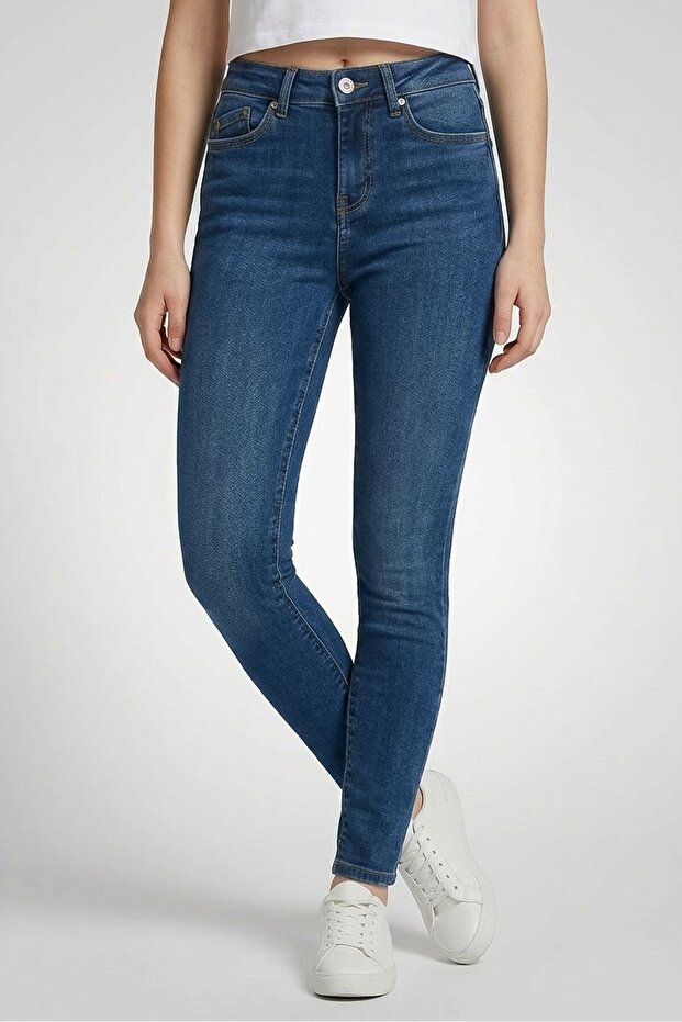 Women Skinny Fit Solid Mid Waist Stretchable Jeans, Blue