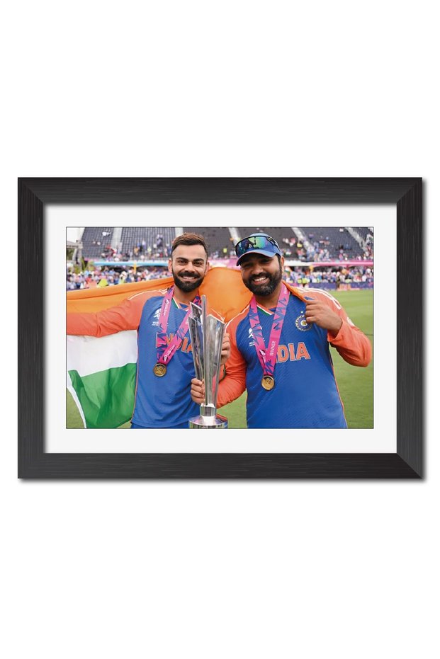 Alayra Virat Kohli Rohit Sharma Worldcup Poster Indian Cricket Photo Framed Painting with Black