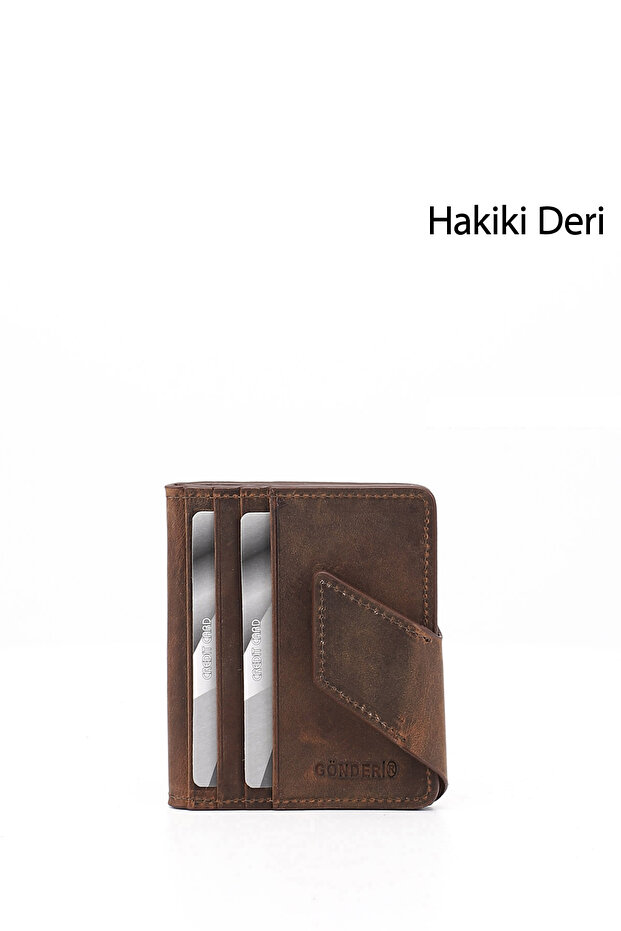 Brown Crazy Genuine Leather Unisex Card Holder