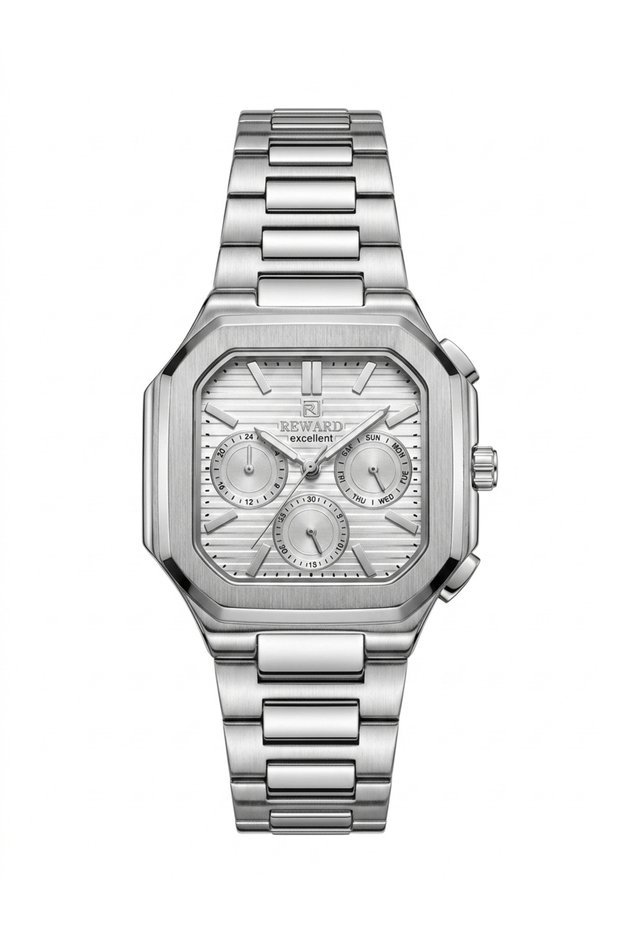 Men's Silver Metal Cord Square Case White Dial Function Wristwatch 2 Years Warranty