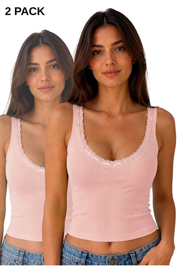 Women's Lace Strap 2-Piece Viscose Crop Top