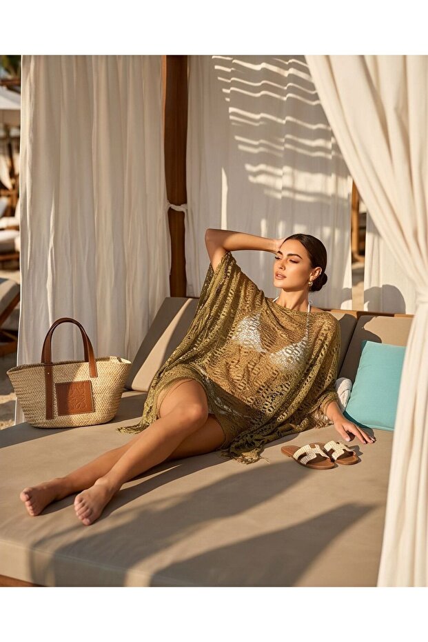 Lace Openwork Fringed Beach Pareo - Mini Beach Dress