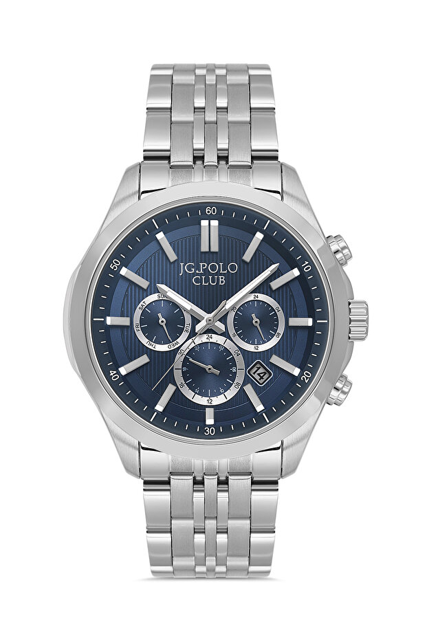 Men's Silver Metal Cord Navy Blue Dial Calendar Function Wristwatch 2 Years Warranty