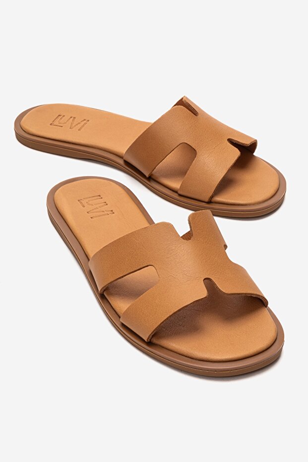 Biora Tan Genuine Leather Women's Slippers