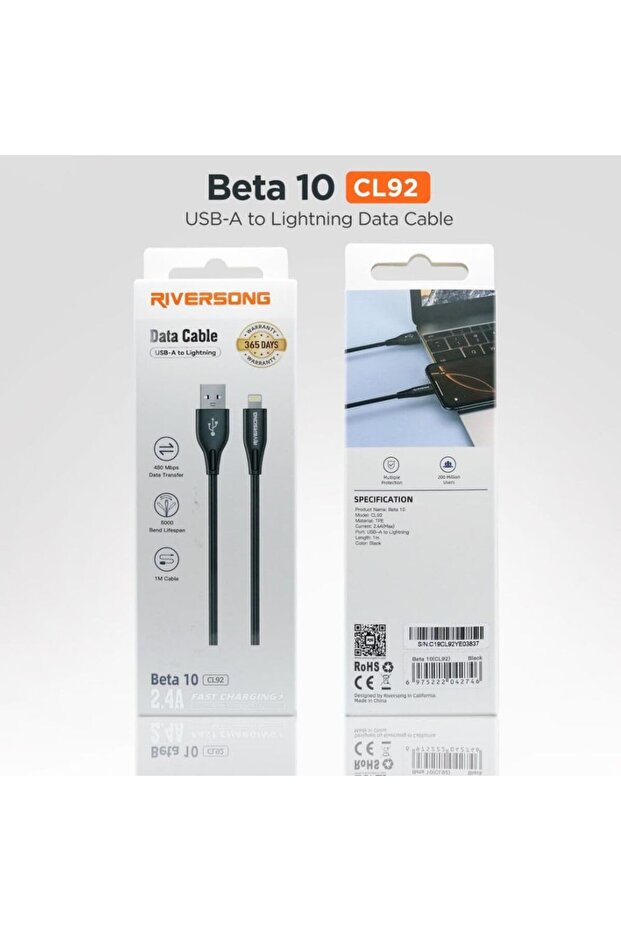 USB-A to Lightning Cable 1m, Fast Charging iPhone Cable 2.4A, 480 Mbps Data Transfer, Durable TPE, 5000+ Bend Lifespan, iPhone/iPad Charger Cord, CL92