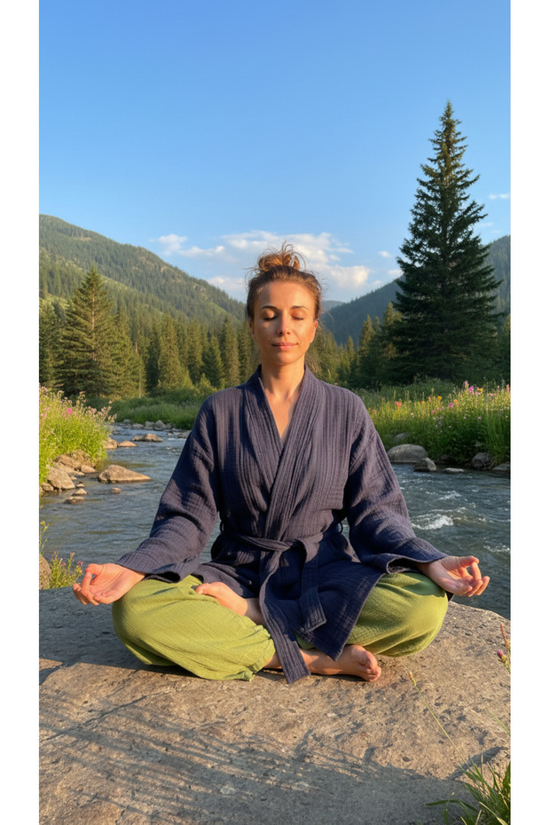 Wellness 100% Cotton 4-Layer Muslin Kimono – Yoga, Spa, Beach, and Daily Use