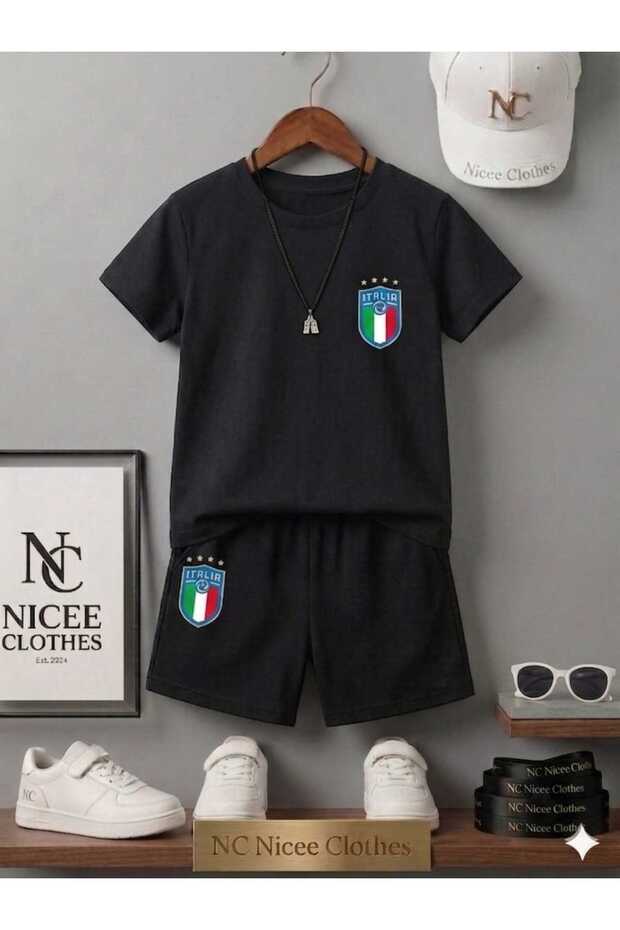Summer Children's T-Shirt Shorts Unisex (Italy 4 Star Print on the Left)