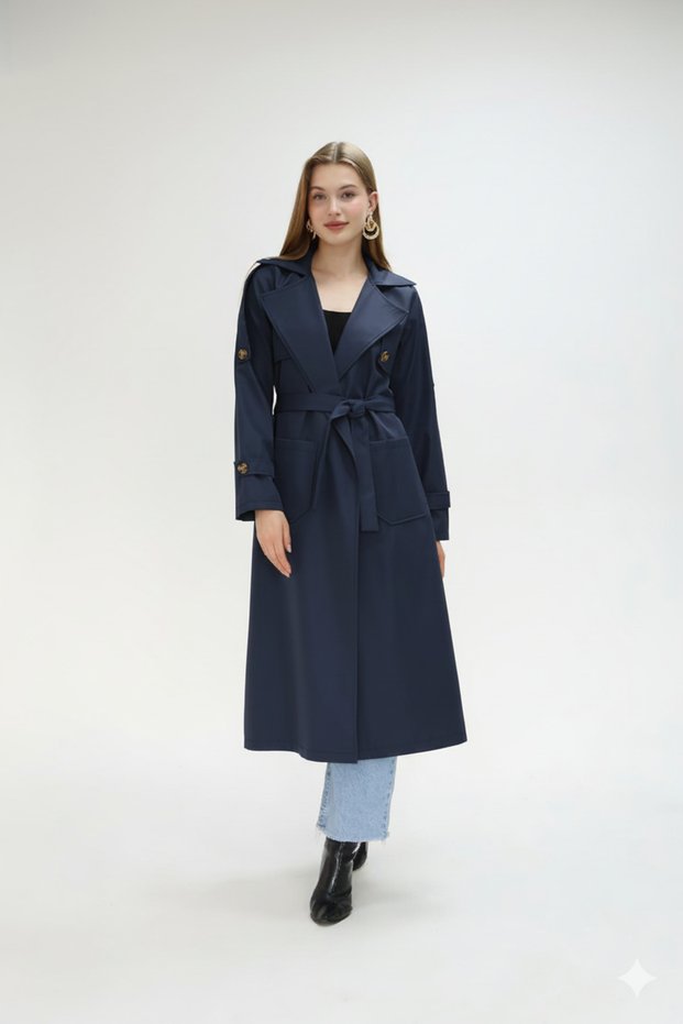 Plus Size Belted Trench Coat with Pockets