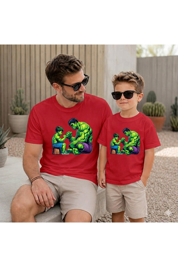 Father Child Oversize T-Shirt Green Man Printed (Sold Individually)