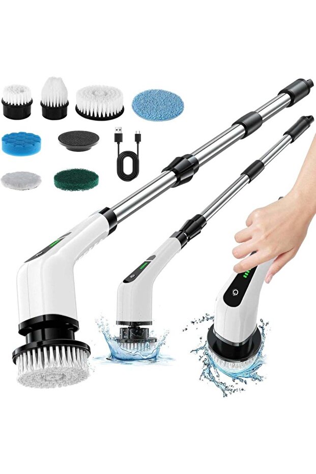 Electric Spin Cleaning Brush with Adjustable Handle, High Performance Motor, Multiple Scrubbing Heads, Lightweight Design