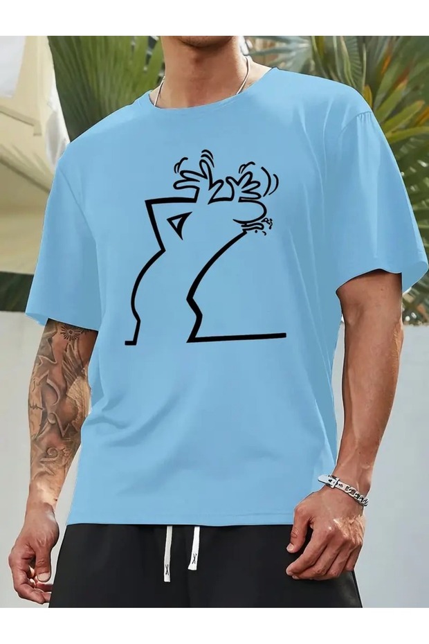 Unisex Men's Curious Printed T-Shirt New Season Oversize Loose