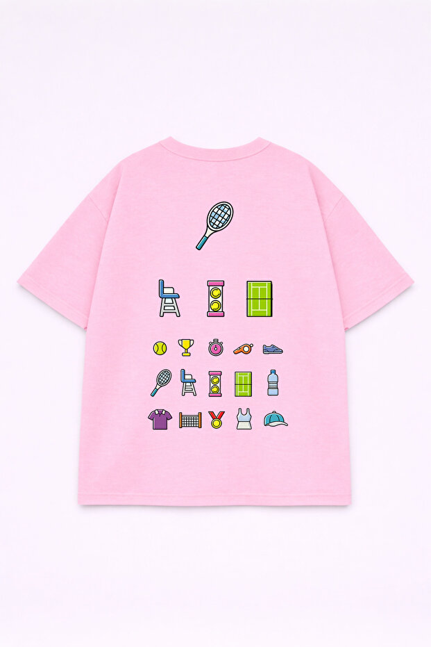 Oversize Unisex Cotton Printed T-Shirt – Tennis Emoji Print
