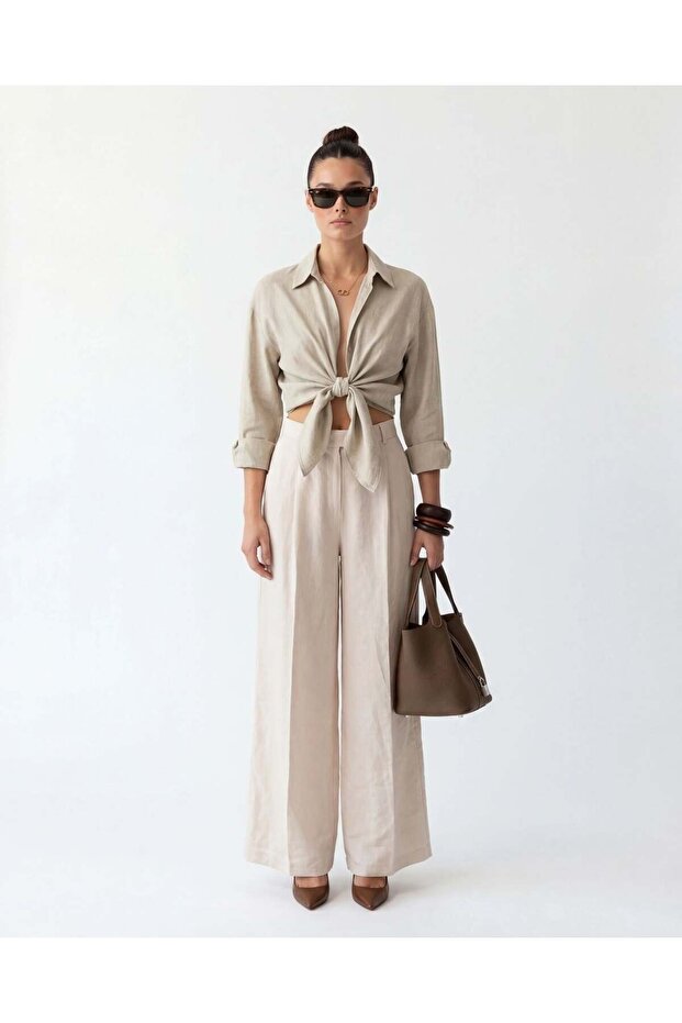 Damley Front Tie Crop Beige