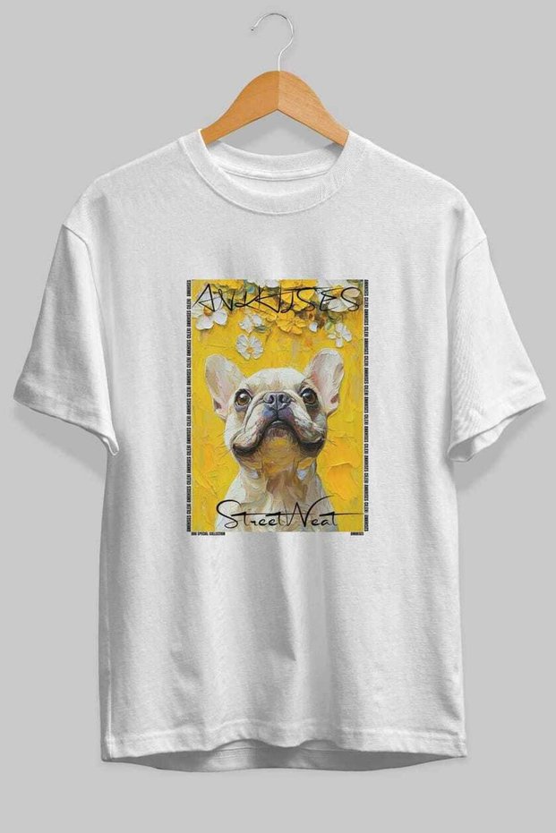 For the Love of Dogs 57 Dog Printed White Oversize T-Shirt 100% Cotton Unisex Dog Lover Premium Design