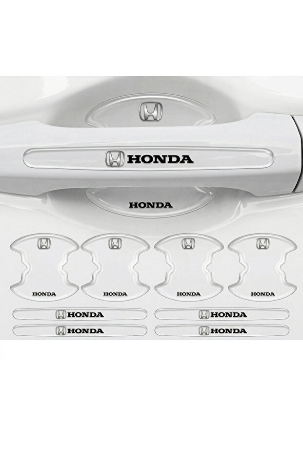 Premium Door Handle Anti-Scratch Protector (Set of 8) – Transparent / with Vehicle Brand Label Honda