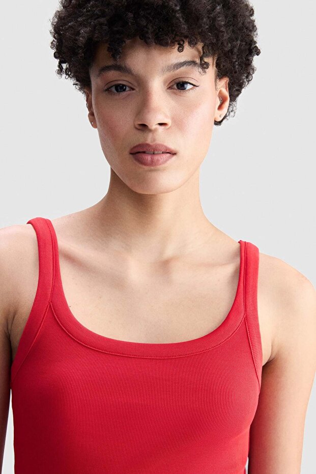 Ecko Red Aubrey Slim Fit Square Neck Printed Women's Red Tank Top