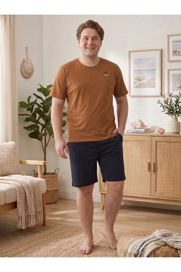 Mooda Men's Plus Size Cotton Relaxed Fit Shorts Pajama Set