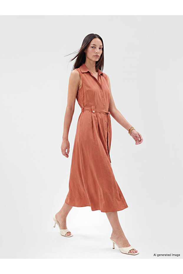 Lcw Everyday Brown A-Line Modal Blend Shirt Dress