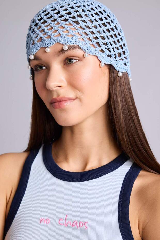 Women's Crochet Knitted Cotton Blue Hat H5817Ax26Sm