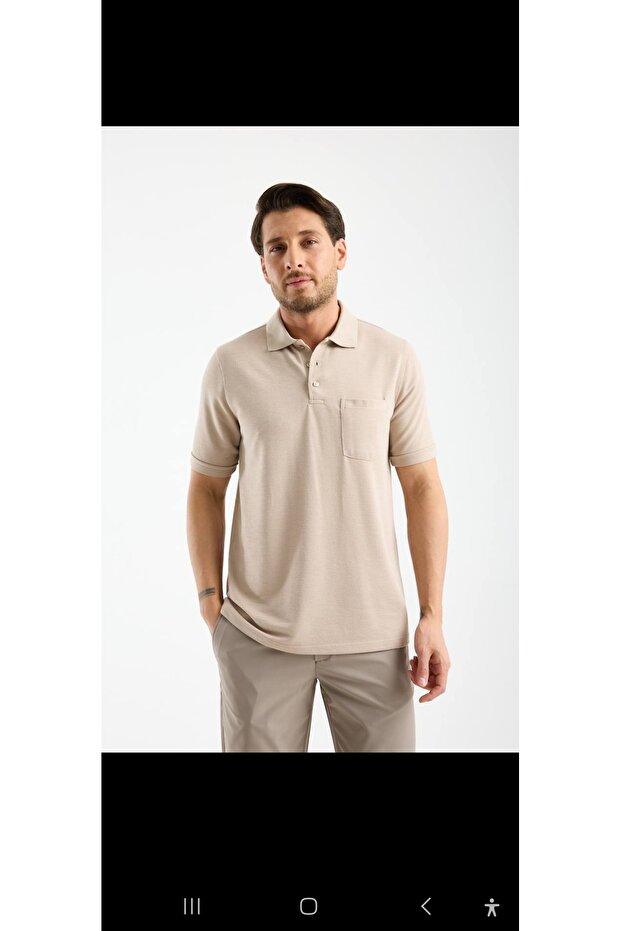 Men's Polo Collar Oversized T-Shirt Combed Cotton Fabric Short Sleeve with Pockets