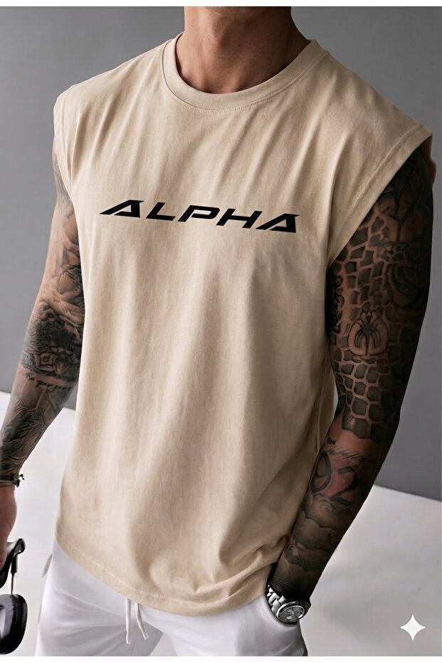 قميص رياضي رجالي مطبوع من ALPHA بدون أكمام
