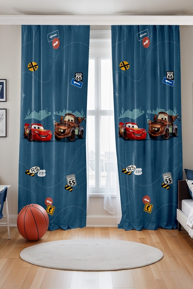 Fast and Cheerful Friends Patterned Children's Baby Room Background Curtain (Single Panel Pricing)