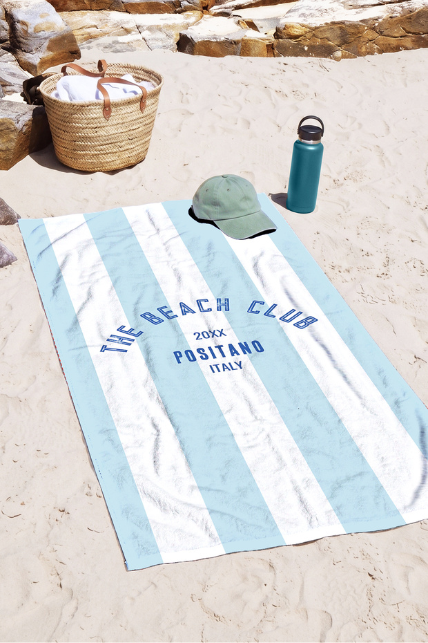 Striped Blue Blanc Beach Towel - Mediterranean Italian Style Blue and White Quick-Dry Microfiber Towel
